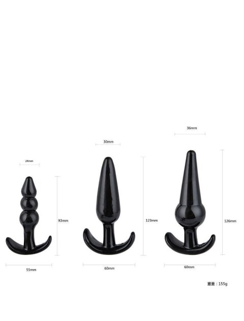 Plug-Triple Anal Plugs Starter Set- 3-Pack Anal Plugs Black Plug-Triple Anal Plugs Starter Set- 3-Pack Anal Plugs Black