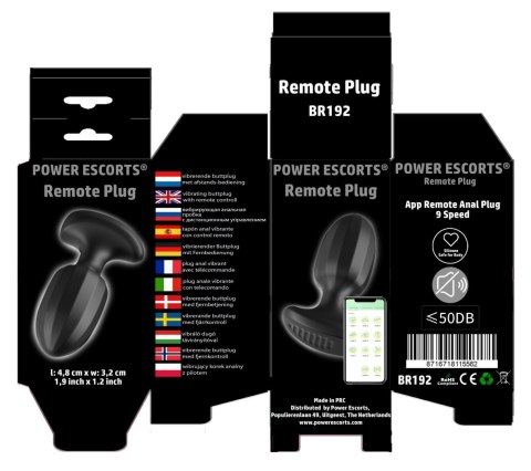 Power Escorts - BR192 - Remote Vibrating Plug - App Controled - Silicone Power Escorts - BR192 - Remote Vibrating Plug - App Controled - Silicone