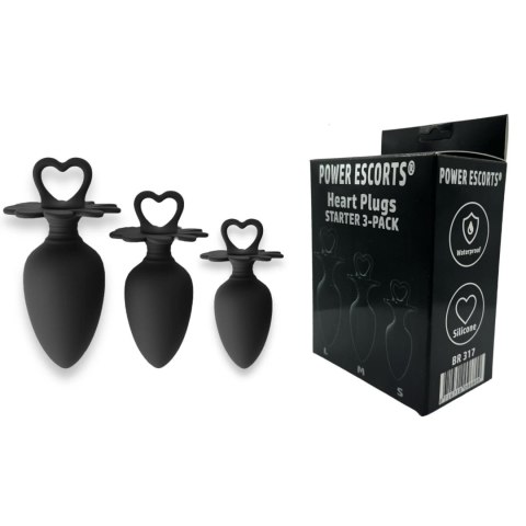 Power Escorts - Heart Plug Anal Starter 3-Pack - S, M & L - Black - quality Silicone - Colour box Power Escorts - Heart Plug Anal Starter 3-Pack - S, M & L - Black - quality Silicone - Colour box