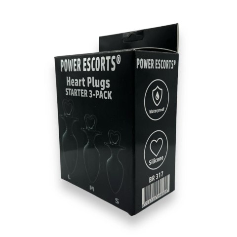 Power Escorts - Heart Plug Anal Starter 3-Pack - S, M & L - Black - quality Silicone - Colour box Power Escorts - Heart Plug Anal Starter 3-Pack - S, M & L - Black - quality Silicone - Colour box